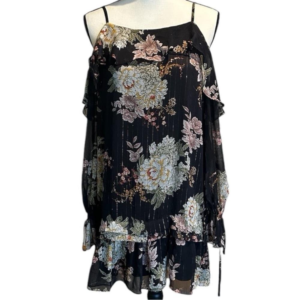 Cold Shoulder Black Floral Dress